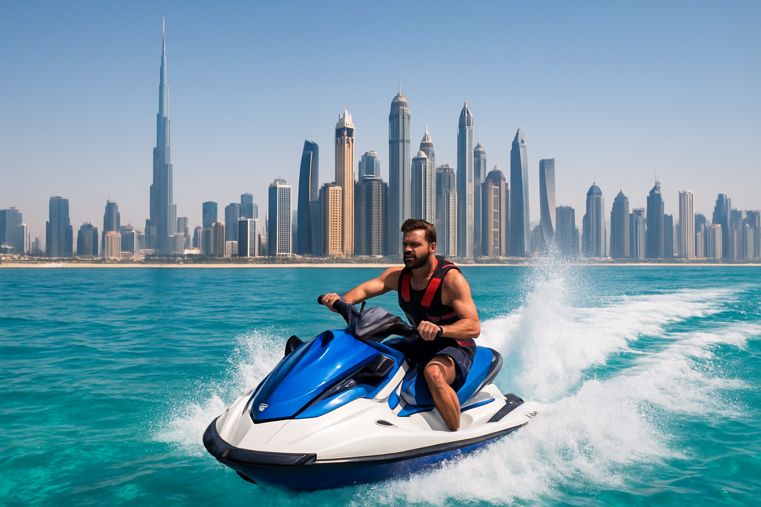 Jet ski experience on clear waters with Dubai skyline